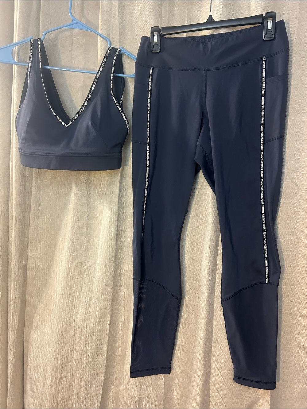 Tommy Hilfiger Navy Side-Strip Active Leggings & Sports Bra Set